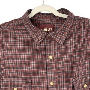 Alesbury Shirt Mens XL Red Plaid 100%‎ Cotton Button Front Business Casual